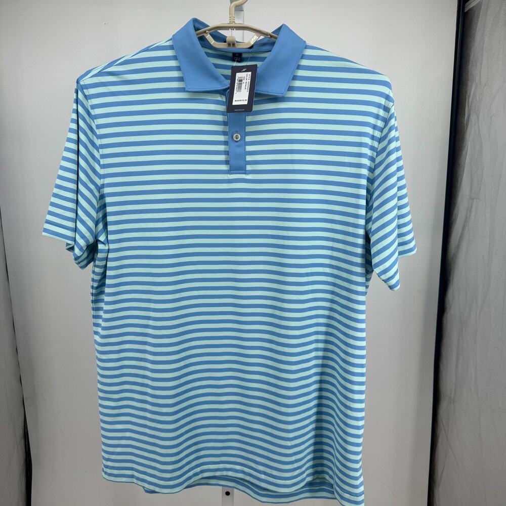 PETER MILLAR Performance Golf Polo Shirt Mens XL Blue Green Striped Sports NWT